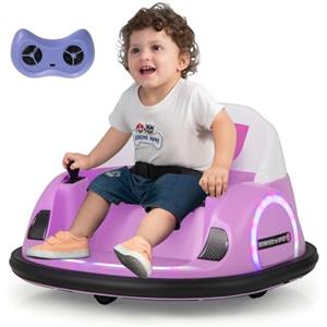 COSTWAY Autoscontro Elettrico per Bambini, Macchina Elettrica per Bambini con Luci LED, Connessione Wireless, Musica Giro a 360°, Macchina Cavalcabile per Bambini 18+ Mesi (Rosa)