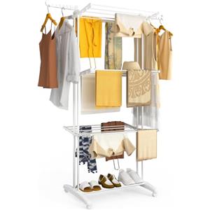 VOUNOT® Stendino Verticale Salvaspazio a 4 Livelli 125x62x173 cm, Stendibiancheria Pieghevole Grande Capacità con Ruote e Ali Ripiegabili, Uso Interno ed Esterno, Bianco