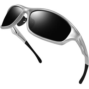 Joopin Occhiali da Sole Polarizzati Uomo Donna UV400 Protezione Ciclismo Montagna Trekking Guida Pesca Sportivi Occhiali da Sole (Argento Nero)