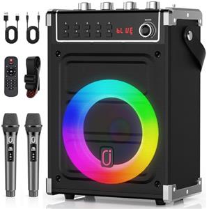 JYX Sistema PA Audio con 2 Microfoni, Cassa Karaoke Professionale Ricaricabile Bluetooth Altoparlante Amplificato Portatile Impianto Karaoke Supporto TWS, AUX in, radio FM, REC,TF