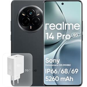realme 14 Pro 5G Smartphone, 8GB di RAM e 256GB di memoria, MediaTek Dimensity 7300, fotocamera OIS da 50MP, display curvo 3D da 6,77" a 120Hz, batteria da 5260mAh, IP69, NFC, grigio (con adattatore)