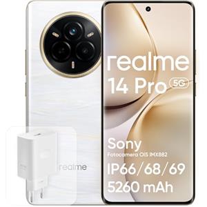 realme 14 Pro 5G, 12+512 GB Telefono Cellulare, Chip Dimensity 7300, Sony IMX882 OIS 50 MP, Schermo Curvo 6,77" 120Hz, Batteria 5260mAh, Impermeabile IP69, Bianco (Con Adattatore)