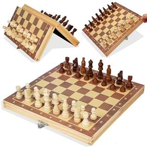 QUXV Scacchiera in Legno, Scacchiera Pieghevole, Magnetici Scacchi, Backgammon, Dama per Bambini e Adulti Feste Attività di Famiglia(29 * 29cm)