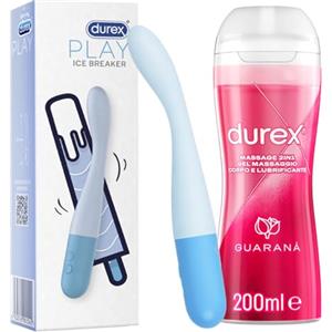 Durex Play Ice Breaker Vibratore in Silicone Flessibile Stimolatore Femminile Waterproof Slim + Durex Massage 2in1 Gel Lubrificante Intimo Guaranà Compatibile con Preservativi e Sex Toys 200ml