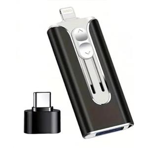 Vyzio Chiavetta 3-in-1 ad alta velocità DataFlex - Nero- USB/Type-C/Lightning | Archiviazione rapida, backup immediato per PC, iPhone e Android