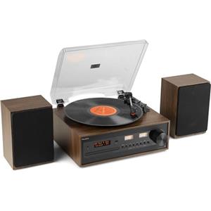 Audizio Boston Retro HiFi Giradischi Bluetooth CD MP3 USB, Radio Dab+, Altoparlanti Stereo, Ingresso AUX, Uscita Cuffie, 3 velocità, Telecomando e Vummetri illuminati
