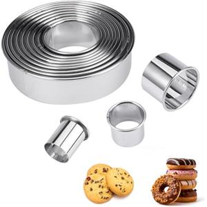 Jinsion 12 Pezzi Coppapasta Tondi, Formine per Biscotti 2.4-11.2cm Coppapasta Rotondo Acciaio Inox, Rotonda Formine Biscotti, Stampini per Biscotti, Tagliapasta Aperta Tondo Stampi per Torte, Ciambelle