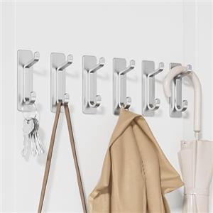pickpiff Gancio Adesivo Da Parete, Porta Asciugamani Da Bagno, Ganci Adesivi Strofinaccio Da Cucina, Gancio Appendiabiti, Fissaggio a Parete Senza Foratura, Impermeabile, Antiruggine, Argento, 6 Pezzi
