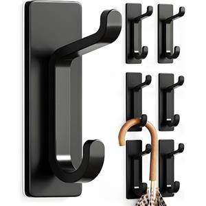 pickpiff Gancio Adesivo Da Parete, Porta Asciugamani Da Bagno, Ganci Adesivi Strofinaccio Da Cucina, Gancio Appendiabiti, Fissaggio a Parete Senza Foratura, Impermeabile, Antiruggine, Nero, 6 Pezzi