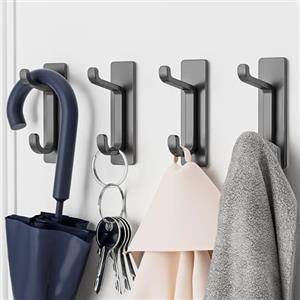 pickpiff Gancio Adesivo Da Parete, Porta Asciugamani Da Bagno, Ganci Adesivi Strofinaccio Da Cucina, Gancio Appendiabiti, Fissaggio a Parete Senza Foratura, Impermeabile, Antiruggine, Grigio, 4 Pezzi