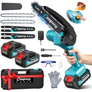 CEEPUY 6 Pollici Mini Motosega a Batteria per Potatura 2x5000 mAh, 880W Motosega Elettrica a Batteria Con Pompetta Olio, Sega Elettrica per Potatura per il Taglio Del Legno e Giardini