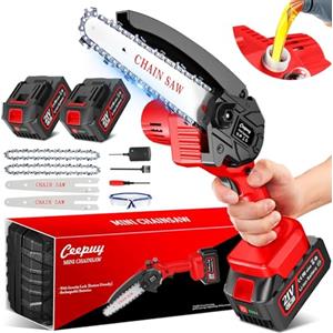 CEEPUY Mini Motosega a Batteria per Potatura con 2x4000 mah Batterie, 880w 6 Pollici Sega a Batteria per Potatura con Pompetta Olio, Elettrica Motosega per Il Taglio Del Legno Giardini