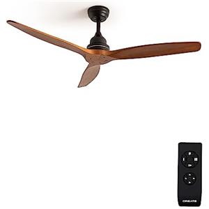 CREATE / WINDWOOD/Ventilatore da soffitto con motore AC nero, con pale in legno scuro/Silenzioso, 2 livelli, timer