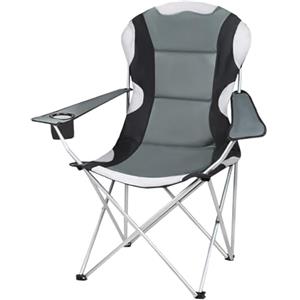 TRIZAND Sedia da campeggio, da pesca, pieghevole, con braccioli e portabevande ergonomica, resistente, colore: nero/grigio 23674