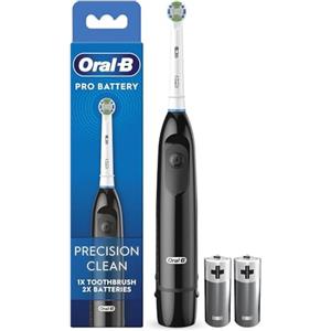 Oral-B Pro - Spazzolino da denti a batteria, testina di precisione pulita, rimozione placca per denti, 2 batterie incluse, nero