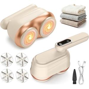 RoserRose Leva Pelucchi Elettronico 2-in-1 Doppia Testa con Manico Piegevole - Levapelucchi Professionale per Tutti i Tipi di Tessuto, Rimuovi Pelucchi da Maglioni (Beige)