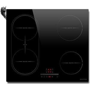 NOXTON Piano Cottura Induzione 4 Fuochi, 3500W Piano Cottura Elettrico Domino Incasso 4 Piastre con Spina, 60 cm Piastra Induzione con Flessible Zone Nero, Toccare, Blocco di Sicurezza, 220 V-240 V