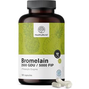 HealthyWorld® Bromelina 500 mg - 180 capsule - 6-mesi di Scorta - Alto Contenuto - 500 mg, 2500 GUD, 5000 FIP - Dall'Ananas - Enzima Proteolitico - Supporto Digestivo