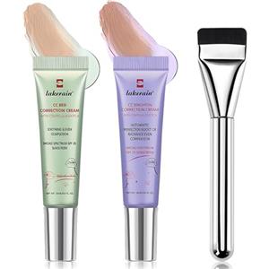 Henjunu CC Red Correct Crema, Dull Correct Crema, con Pennello per Fondotinta, Brighten Correction Cream con Centella Asiatica, SPF 25, Riduce il Rossore, Bilancia il Tono Della Pelle
