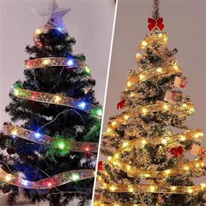 DUOJIN luminosa a nastro decorativa per albero di Natale, 5 m 50 LED per batteria AA alimentata, Luci da fata dorata per decorazione di festa di Natale di Halloween del Ringraziamento