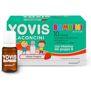 YOVIS Bambini Flaconcini, Probiotici per il Benessere Intestinale con Vitamine B6 e B12, 10 Miliardi di Fermenti Lattici Vivi, indicato per Bambini dai 3 ai 14 anni, 10 Flaconcini, Gusto Fragola