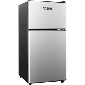 YASHE 86L Frigorifero Piccolo Con Freezer, Frigo Piccolo, Minifrigo, Silenzioso, Termostato Regolabile, Scomparto per Verdure, Mini Frigo da Camera, Ufficio, Dormitorio, Cucina, Acciacio Inox