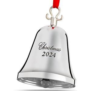 Klikel Ornamento a campana di Natale 2024 - Campana d'argento 2024 - Campana di Natale 2024 Ornamento - Vera campana per albero di Natale - Argento inciso Natale 2024-10a edizione annuale