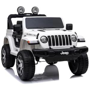 Tecnobike Shop Auto Macchina Elettrica per Bambini Jeep Fiat Wrangler Rubicon 12V Telecomando 2 Posti Sedile in Pelle Mp3 Luci e Suoni (Bianco)