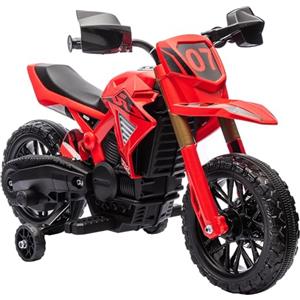 AIYAPLAY Moto elettrica per bambini AIYAPLAY, moto per bambini a 12V con ruote di allenamento, veicolo per bambini con clacson e suono di avviamento, 3 km/h, per bambini di 3-8 anni, max. 30 kg, rosso