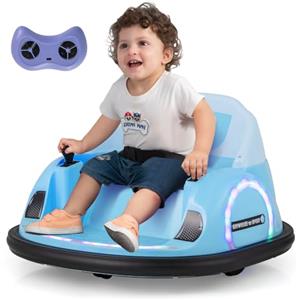 COSTWAY Autoscontro Elettrico per Bambini, Macchina Elettrica per Bambini con Luci LED, Connessione Wireless, Musica Giro a 360°, Macchina Cavalcabile per Bambini 18+ Mesi (Blu)