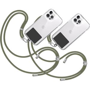 TBOC 2X Cordino Catenella Laccio Strap Porta Cover [Verde Militare] Toppa di Plastica [Nero] per Telefono Cellulare da Collo - Tracolla Catenina Cordini da Cellulari Accessori Universale Laccetti