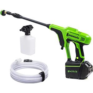 Greenworks G24PW Idropulitrice a Batteria - 24 Bar, 180 L/ora, 300W con Bottiglia di Detersivo e Tubo da 6m con Sifone, SENZA Batteria 24V e Caricabatterie, Garanzia 3 Anni