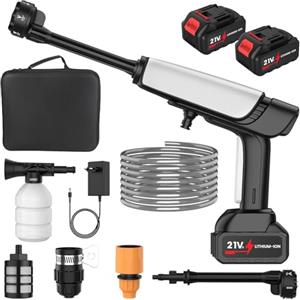 IERAKOR Idropulitrice a Batteria 50 Bar, Idropulitrice Portatile con 2 x 3.0 Ah Batterie, 6 In 1 Ugello, 2 Livelli di Pressione Regolabile, 6 L/min, Motore Brushless, per Auto, Giardino, Pavimenti e Esterni