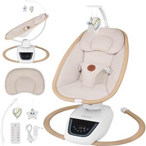 LIONELO OLIVIA Sdraietta a dondolo elettrica per bambini fino a 9 kg con Telecomando, Inclinazione Regolabile, Dondolio Naturale, 4 Velocità, Seduta Ergonomica, 13 melodie, 2 Giocattoli