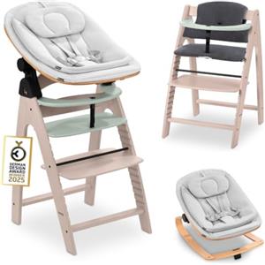 hauck Seggiolone Pappa Arketa Newborn Set Eco Bouncer - Seggiolone Evolutivo Legno Regolabile per Crescere insieme fin dalla Nascita, incluso Sdraietta Neonati e Cuscino (Faggio - Whitewashed Menta)