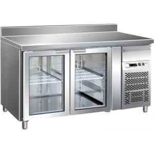 FORCAR-FREDDO Banco Tavolo Ventilato Inox con Alzatina -3 Porte a Vetro, Temperatura -2/ 8 °C, Capacità 282 Lt