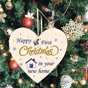iwiio Happy First Christmas, cartello in legno a forma di cuore, decorazione natalizia per la casa, da appendere, accessorio decorativo per albero (B)