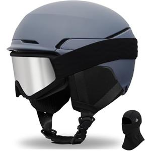 VCOROS Casco da Sci Kit con Occhiali da Sci Passamontagna Casco Sci per Uomo Donna con Cuscinetti Auricolari Rimovibili UV Regolabile Ski Helmet (Grigio Opaco+Maschera da sci+Passamontagna, M)