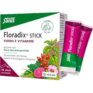 Salus Floradix Stick - Integratore di Ferro, Vitamine e Acido Folico, Supporto di Energia e Vitalità per Giovani, Sportivi - Una Confezione da 20 Stick Orosolubili