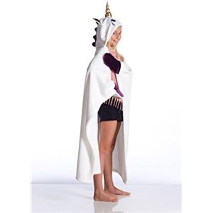 Kanguru - Coperta pile Unicorno in soffice microfibra, mantella felpa con maniche, zampe e cappuccio a forma di animale, arcobaleno, Bianco, 100x130 cm, per bambini e ragazzi idea regalo natale