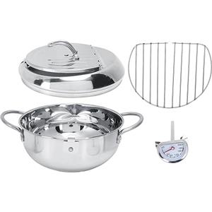 Generic Pentola per Friggitrice Tempura Giapponese da 28 cm in Acciaio Inossidabile con Termometro, Griglia per Filtro Olio per Piani Cottura a Induzione