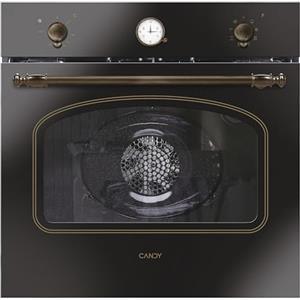Candy Classic Forno Elettrico da Incasso Ventilato, 65 Litri, Classe A+, Funzione Pizza, 8 Programmi di Cottura, Design Rustico con Orologio Analogico, 59,5 x 59,5 x 56,8 cm, Nero - FCC604GH/E