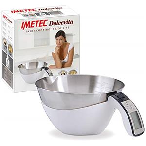 Imetec Dolcevita ES4 Bilancia Elettronica da Cucina, Pesa Solidi e Liquidi, Contenitore Estraibile, Scala Graduata, Portata 5 Kg, Divisione 1 g, Funzione Tara, Display Digitale, Spegnimento Automatico