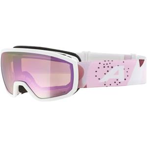 ALPINA SCARABEO JR. Q-LITE - Maschera da sci OTG specchiata per bambini, comfort ottimale grazie al Comfort Frame, protezione UV 100%, white-rose matt