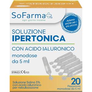 SOFARMAPIU' Soluzione ipertonica 3% con acido ialuronico - 20 flaconi da 5 ml, privo di conservanti