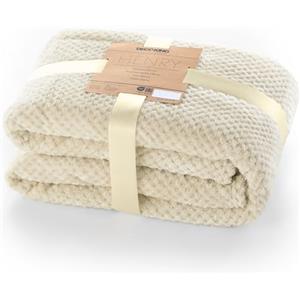 DecoKing Coperta Plaid Pile 70x150 cm per Letto Singolo Calda Accogliente e Spessa in Morbido Velluto Stile Scandinavo Per Letto Divano Sedia Tutte le Stagioni Beige Henry
