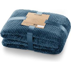 DecoKing Coperta Plaid Pile 70x150 cm per Letto Singolo Calda Accogliente e Spessa in Morbido Velluto Stile Scandinavo Per Letto Divano Sedia Tutte le Stagioni Blu Scuro Henry