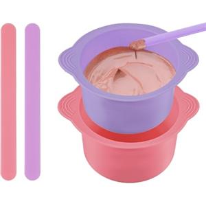 Grevosea 2 fodere scaldacera in silicone, riutilizzabili, antiaderenti, con 2 applicatori per cera, ciotole in silicone per depilazione (viola, rosa)