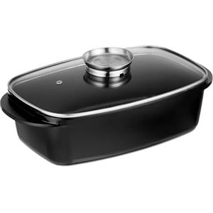 Relaxdays Pirofila da Forno con Coperchio, Teglia 5 L, Pomello per Aromatizzazione Piano Cottura Elettrico e Gas, Nero