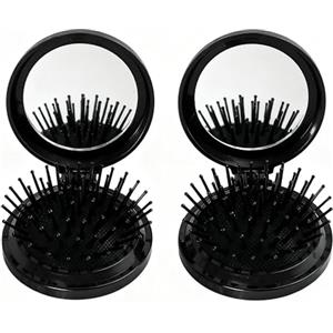 Xynovate 2 Pezzo Spazzola per Capelli da Viaggio con Mini Specchio, Pieghevoli Spazzola Pettine per Massaggi, Spazzola Tascabile For Women and Men, Spazzola Adatta a Tutti i Tipi di Capelli(Blak)